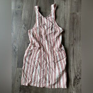 American Eagle red & white striped cotton and linen lined overall dress